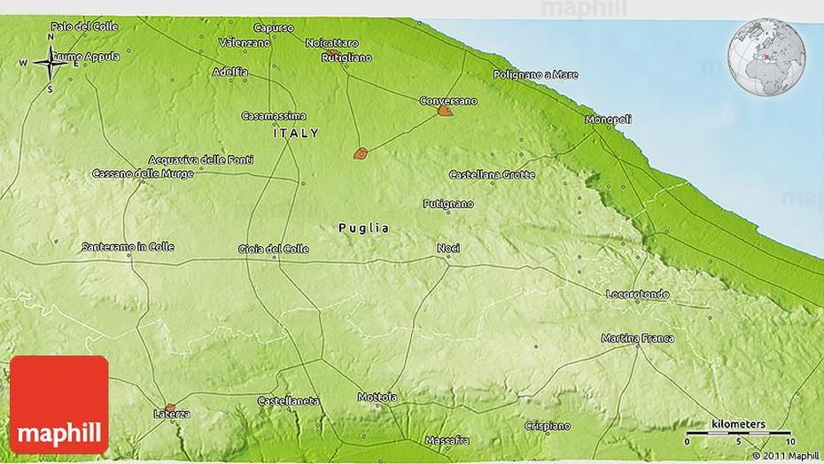 Physical 3D Map Of Fasano, Fasano, Italy, Alberobello Italy, Lecce Italy