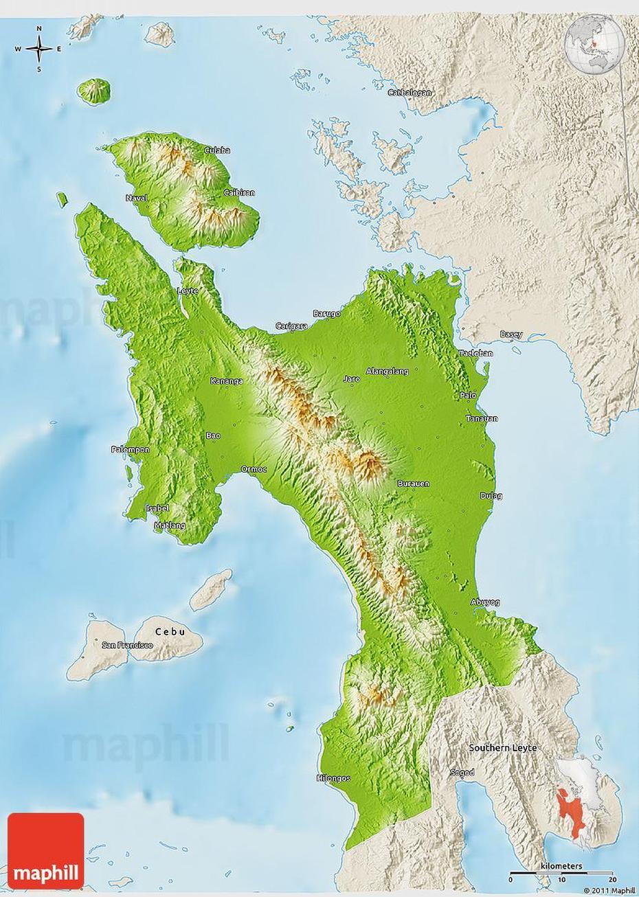 Physical 3D Map Of Leyte, Shaded Relief Outside, Leyte, Philippines, Tacloban, Tacloban Philippines