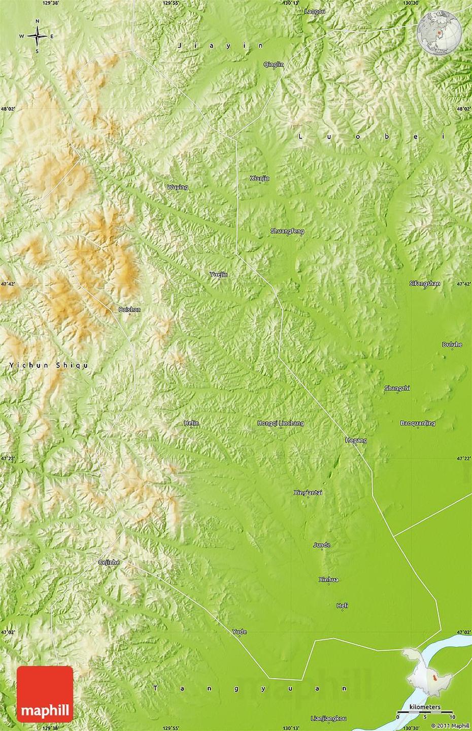 Physical Map Of Hegang Shi, Hegang, China, Mining  Railway, Heilongjiang  Landscape