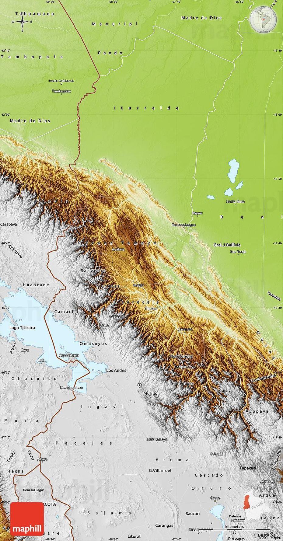 Physical Map Of La Paz, La Paz, Bolivia, Bolivia  With Cities, El Alto La Paz Bolivia