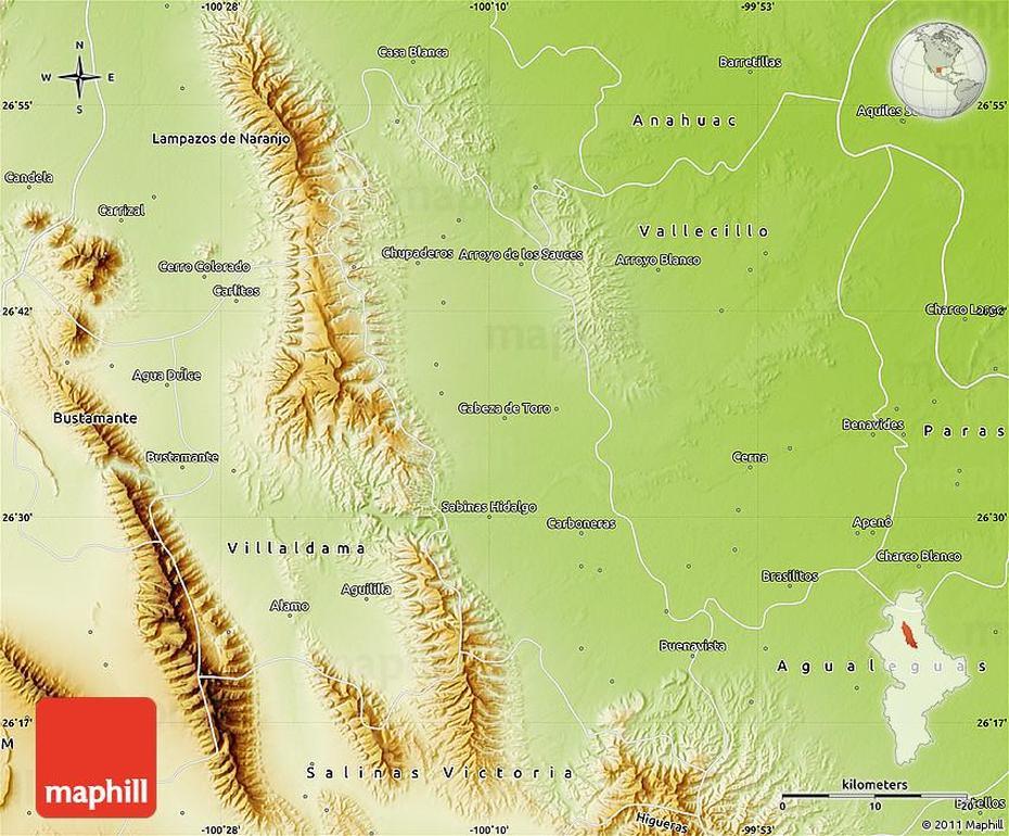 Physical Map Of Sabinas Hidalgo, Ciudad Sabinas Hidalgo, Mexico, Juarez Mexico, La Ciudad De Mexico