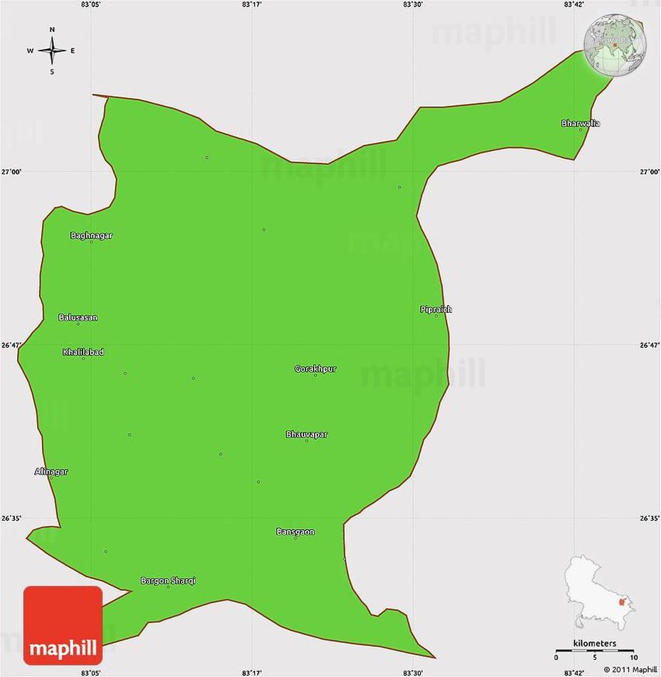 Political Simple Map Of Gorakhpur, Cropped Outside, Gorakhpur, India, Kushinagar, Hyderabad India