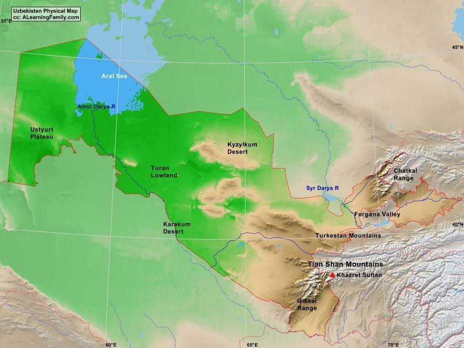 Uzbekistan Physical Map – Map Of Uzbekistan Physical (Central Asia – Asia), Chortoq, Uzbekistan, Bukhara, Uzbekistan Flag