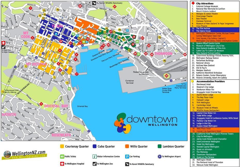 Wellington Tourist Attractions Map, Wellington, New Zealand, New Zealand City, Capital Of New Zealand