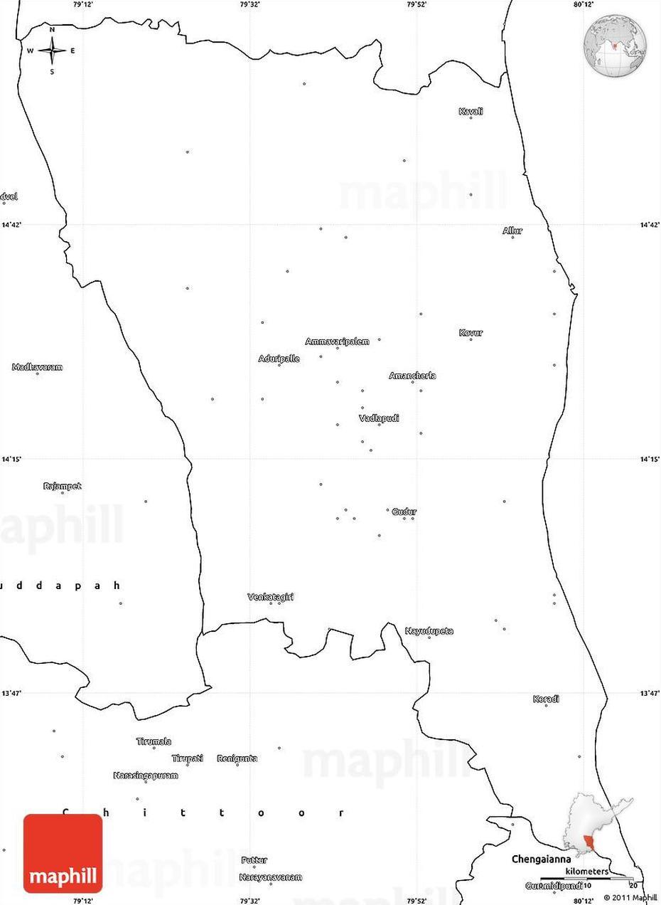 Blank Simple Map Of Nellore, Nellore, India, Nellore Tourist Places, Somasila  Dam