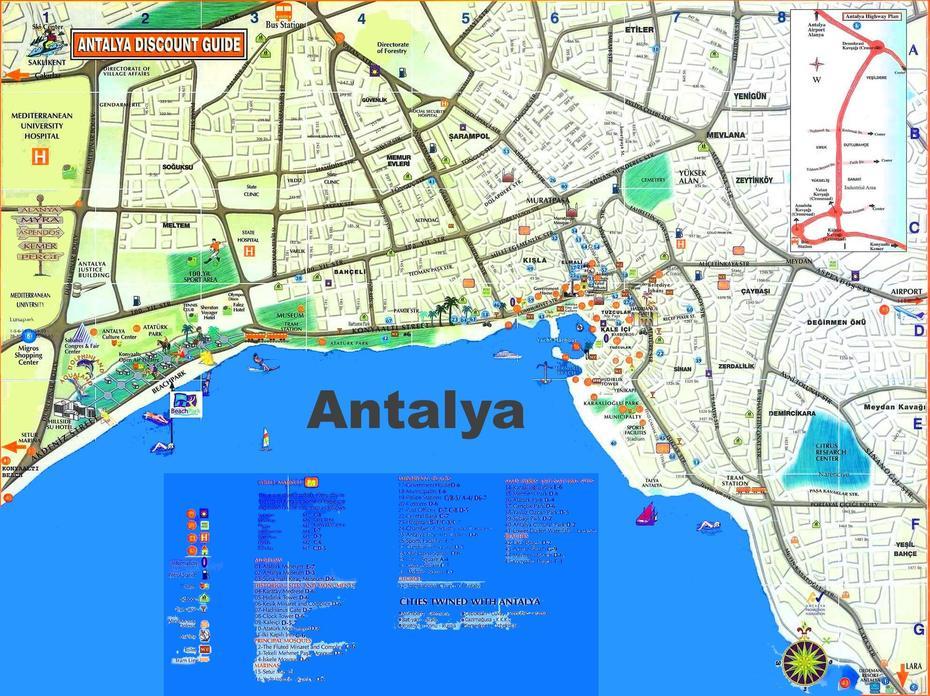 Antalya Tourist Map, Antalya, Turkey, Alanya, Belek Turkey