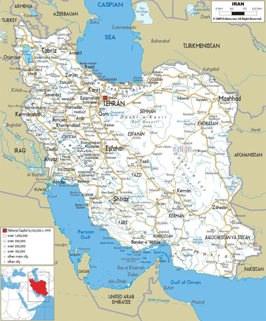 Detailed Clear Large Road Map Of Iran – Ezilon Maps, Delījān, Iran, North Iran, Shiraz Iran