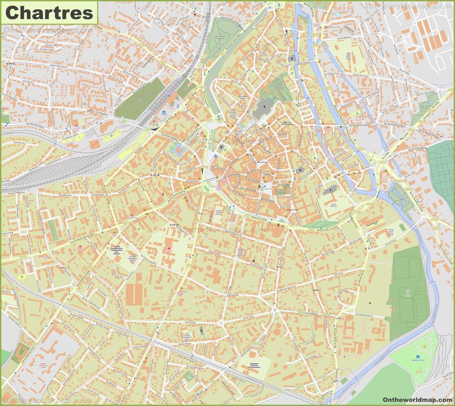 Detailed Map Of Chartres, Chartres, France, Verdun France, Cathedrals In France