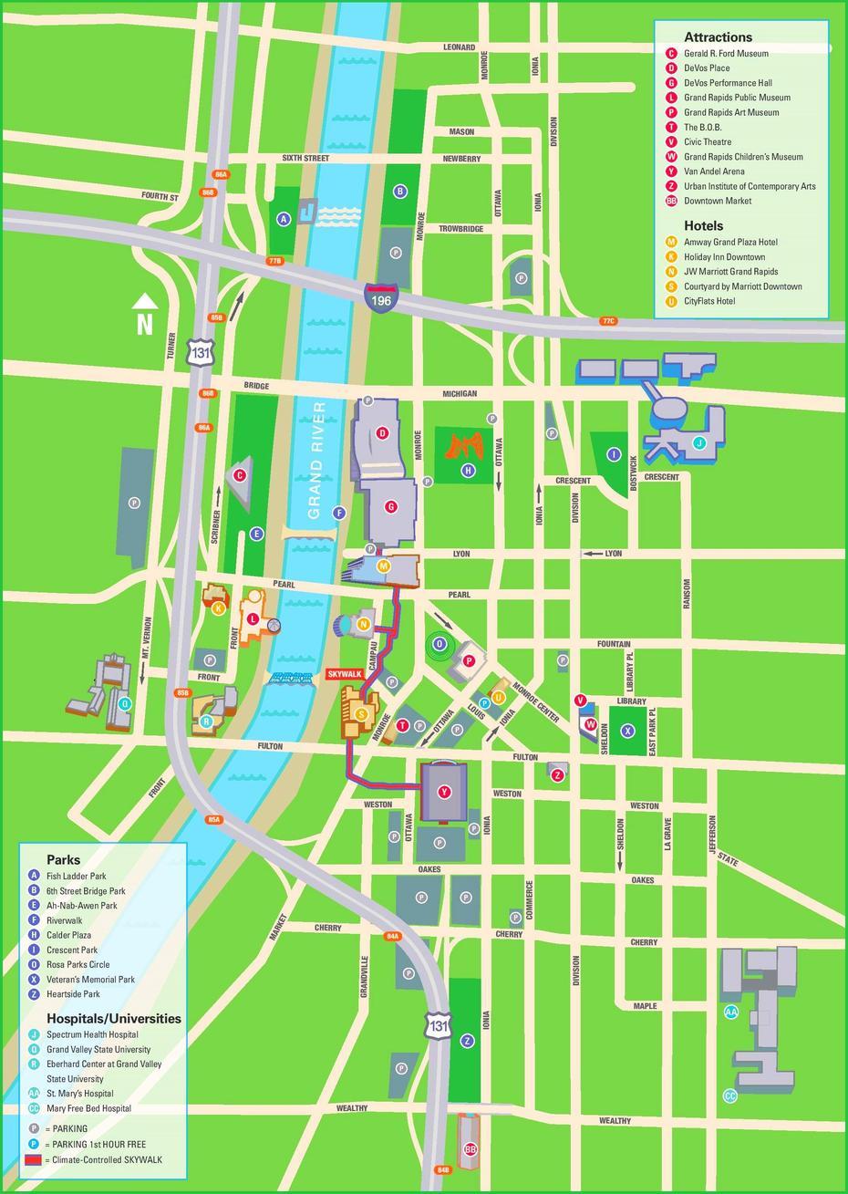 Grand Rapids Hotels And Sightseeings Map, Grand Rapids, United States, New Orleans On Us, Capital Cities