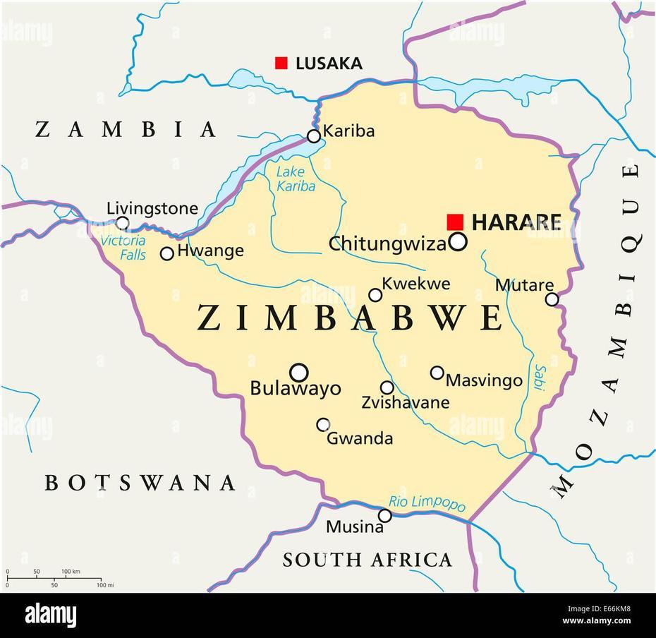 Zimbabwe Political Map With Capital Harare, With National Borders Stock …, Harare, Zimbabwe, Zim, Zimbabwe Road