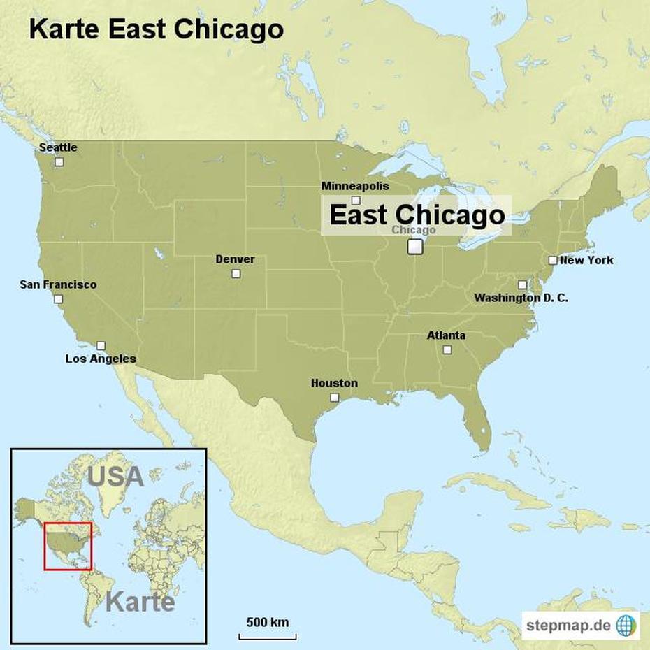 Karte East Chicago Von Ortslagekarte-Usa – Landkarte Fur Die Usa, East Chicago, United States, Chicago City, Usa  United States