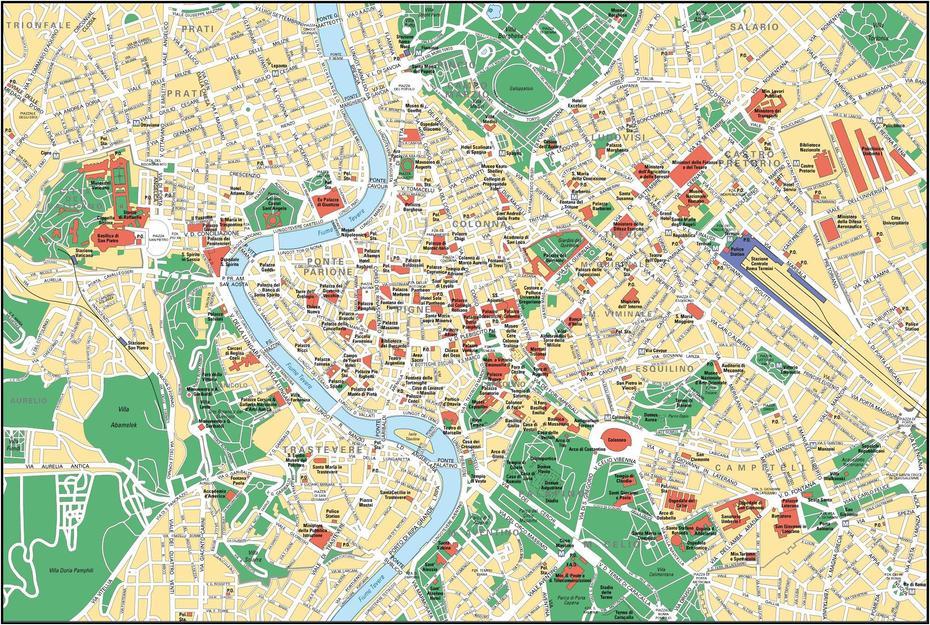 Large Detailed Street Map Of Rome City Center. Rome City Center Large …, Rome, Italy, Pantheon Rome, Printable  Of Rome Italy