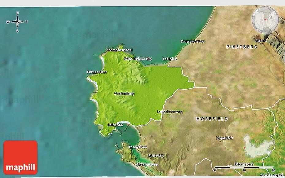 Physical 3D Map Of Vredenburg, Satellite Outside, Vredenburg, South Africa, Hospital In Africa, South Africa Church