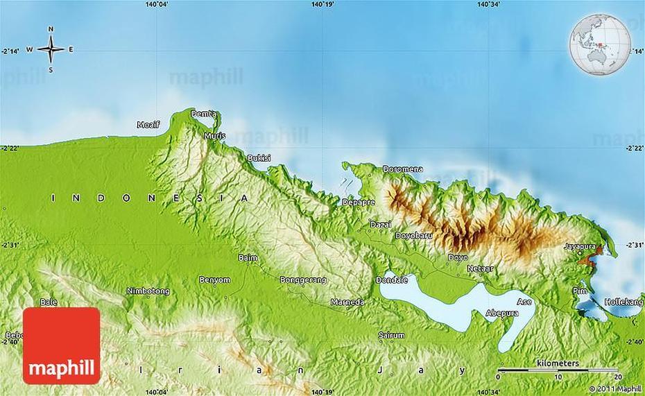 Physical Map Of Jayapura, Jayapura, Indonesia, Jayapura, Jayapura City