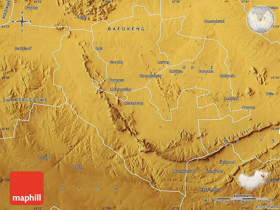 Physical Map Of Rustenburg, Rustenburg, South Africa, South Africa Elevation, Of Rustenburg North West