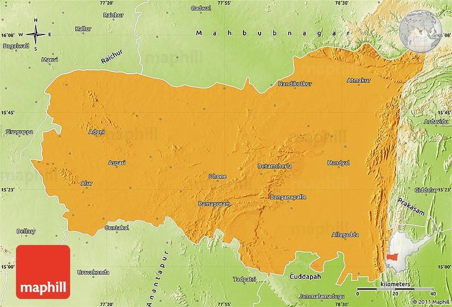 Political Map Of Kurnool, Physical Outside, Kurnool, India, Andhra Pradesh  City, Kurnool Dist