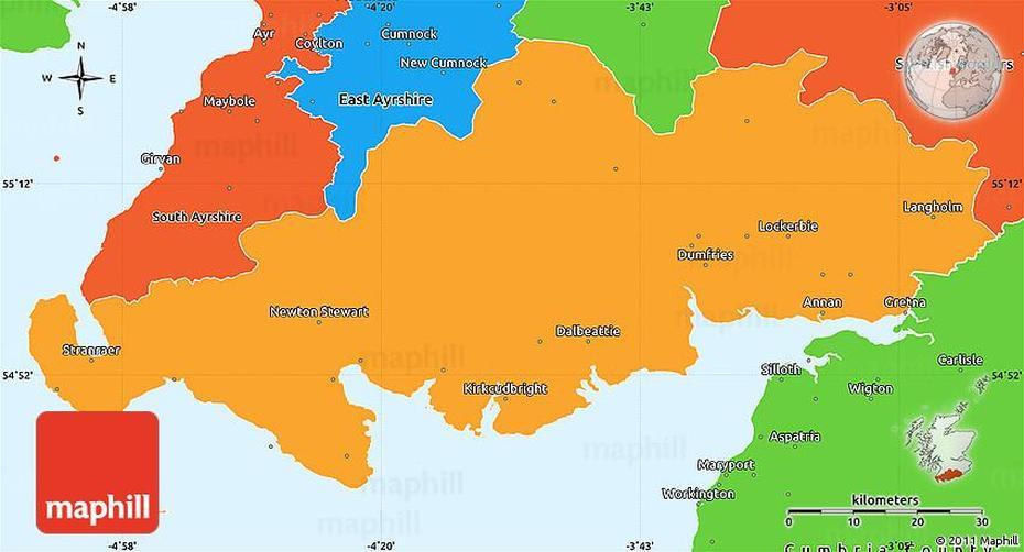 Political Simple Map Of Dumfries And Galloway, Dumfries, United Kingdom, Dumfries, United Kingdom