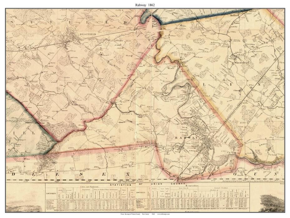 Rahway, New Jersey 1862 Old Town Map Custom Print – Union Co. – Old Maps, Rahway, United States, Charlottesville Va, Old Rahway Nj