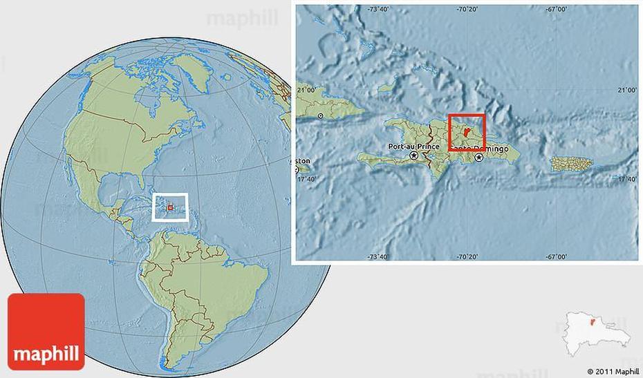 Savanna Style Location Map Of Salcedo, Hill Shading, Salcedo, Dominican Republic, San Juan Dominican Republic, Azua Dominican Republic