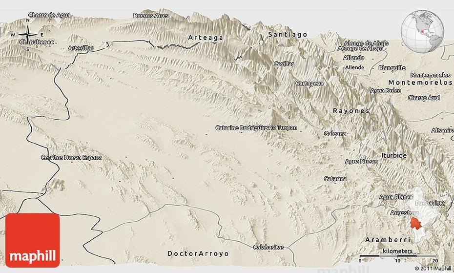 Shaded Relief Panoramic Map Of Galeana, Galeana, Mexico, Cerralvo Nuevo  Leon, Tecpan De Galeana