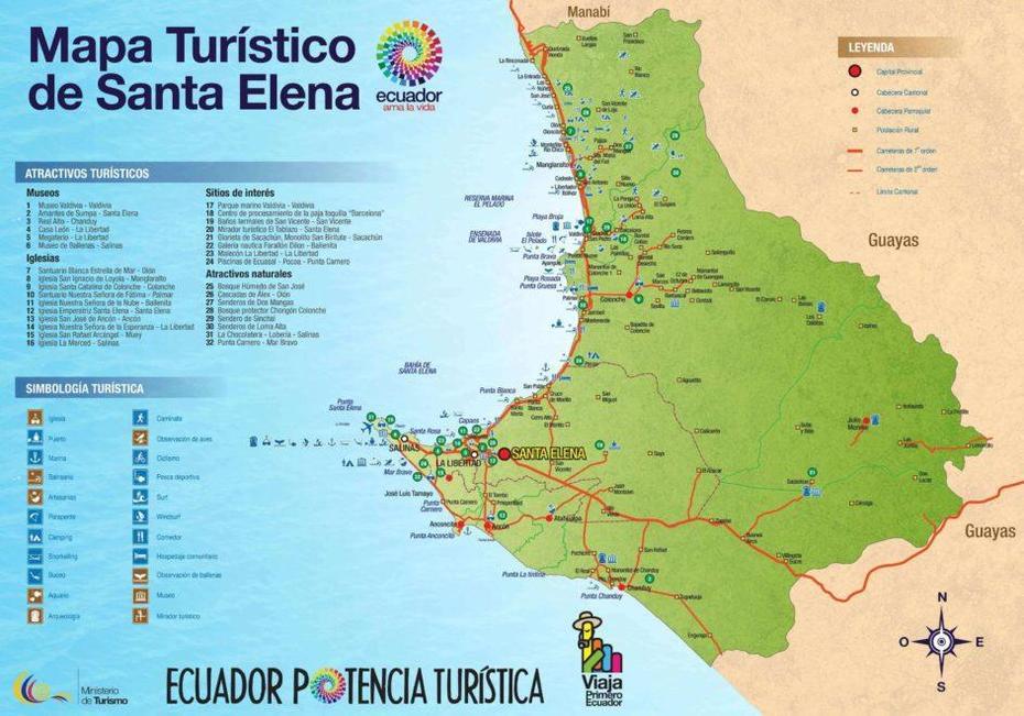 Tourist Attractions Map Of Santa Elena, Ecuador – Planetandes, Santa Elena, Ecuador, Playas Ecuador, Punta Blanca Ecuador