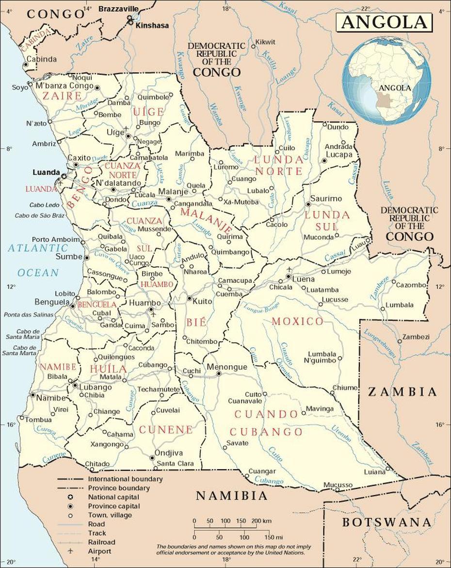 Detailed Administrative Map Of Angola With Cities And Airports …, Quilevo, Angola, Angola Rivers, Cabinda