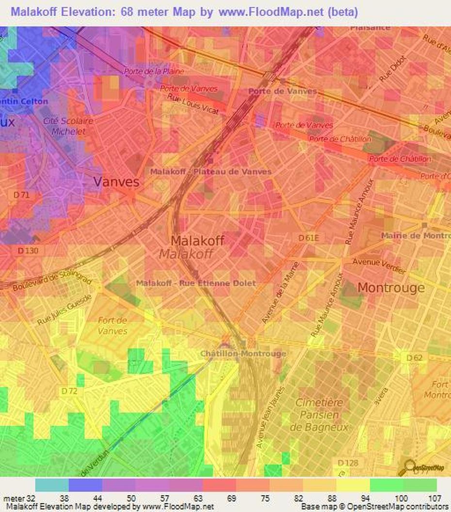 Elevation Of Malakoff,France Elevation Map, Topography, Contour, Malakoff, France, France 3D, Vanves France