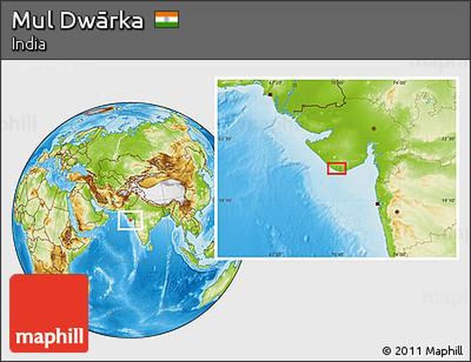 Free Physical Location Map Of Mul Dwarka, Dwārka, India, Beyt  Dwarka, Dwarka  Gujarat