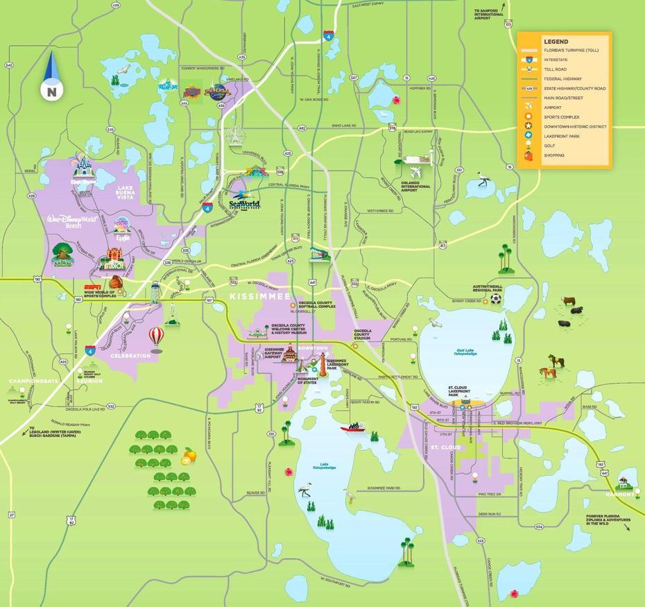 Kissimmee Tourist Map, Kissimmee, United States, Kissimmee Fl, Lake Kissimmee