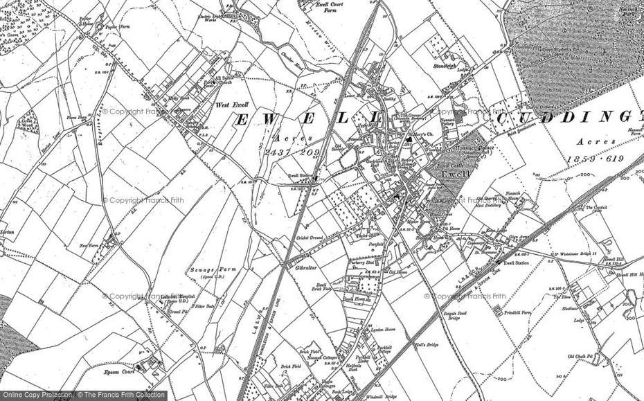 Map Of Ewell, 1894 – 1895 – Francis Frith, Ewell, United Kingdom, Epsom Surrey  England, Cheam