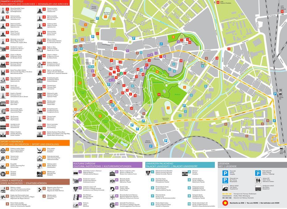 Olomouc Tourist Map, Olomouc, Czechia, Olomouc Czech Republic, Regions Of Czechia