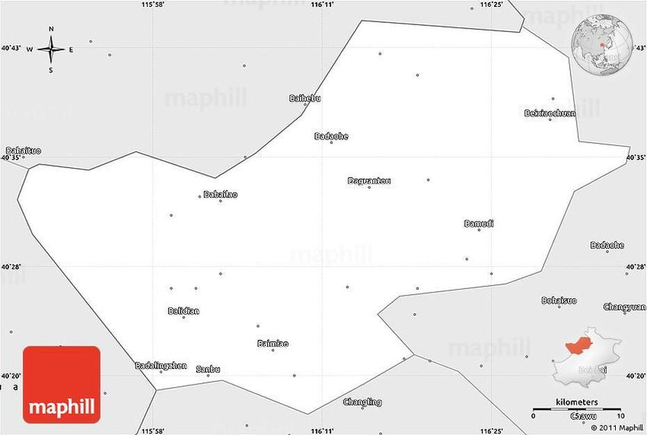 Silver Style Simple Map Of Yanqing, Yanqi, China, Communist China, Shanghai In China