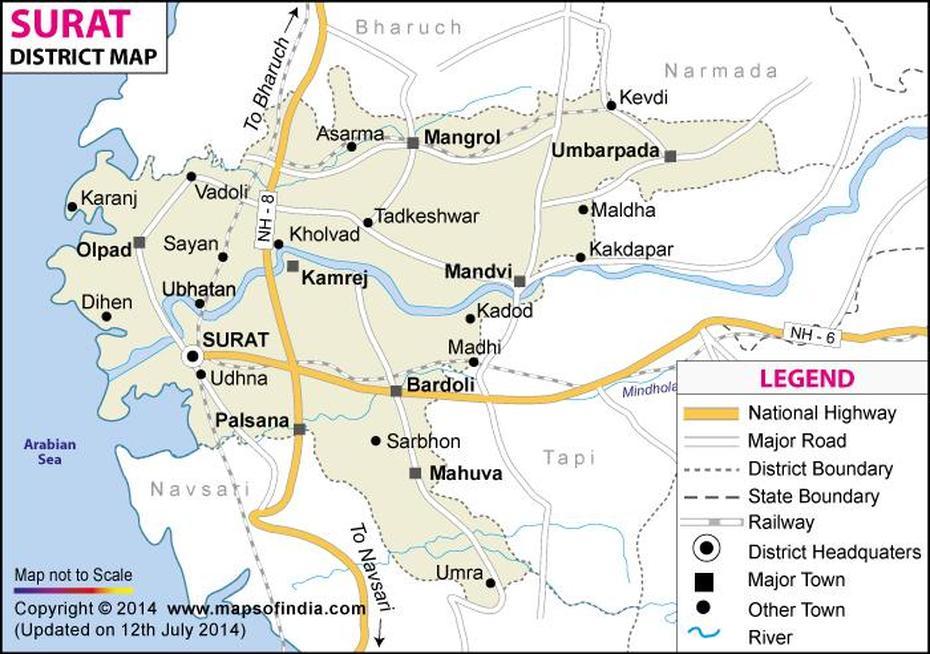 Surat District Map, Sūrat, India, Bangalore On India, Chennai On India