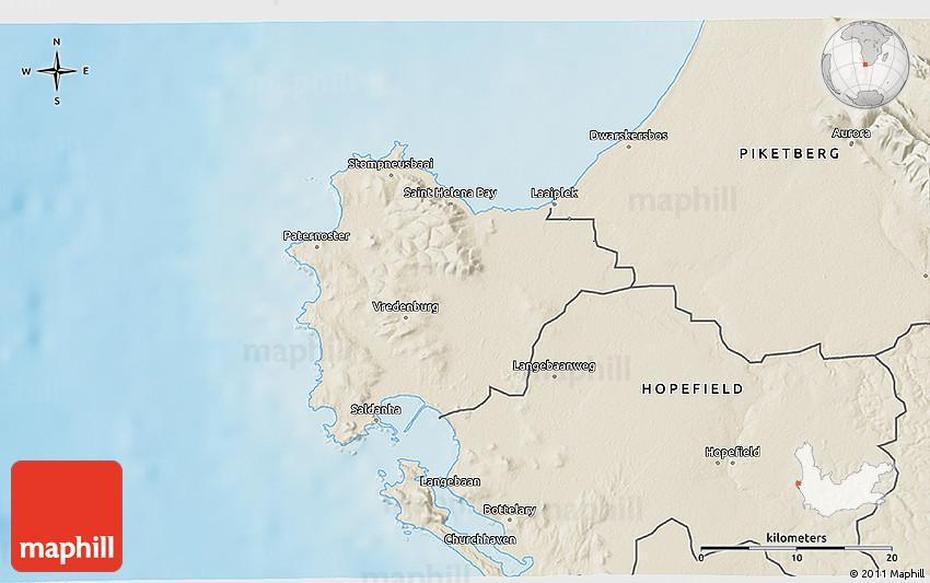 West Coast Of South Africa, Hospital In Africa, Shaded Relief, Vredenburg, South Africa