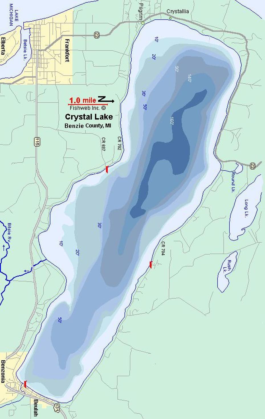 Crystal Lake Map Benzie County Michigan Fishing Michigan Interactivetm, Crystal Lake, United States, Lake Crystal Mn, Crystal Lake Cave Iowa