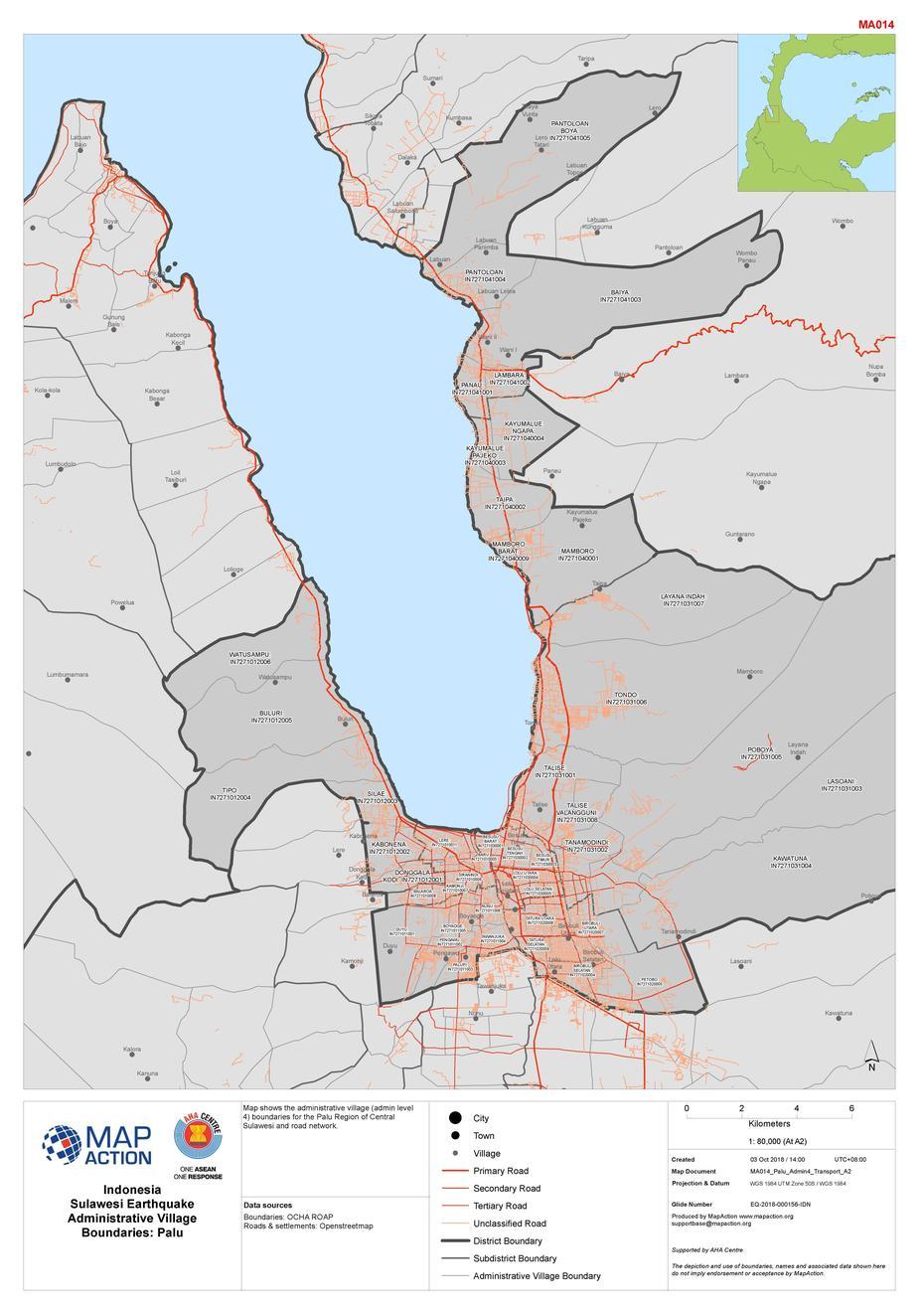 Indonesia Sulawesi Earthquake Administrative Village Boundaries: Palu …, Palu, Indonesia, Makassar, Indonesia  With Cities