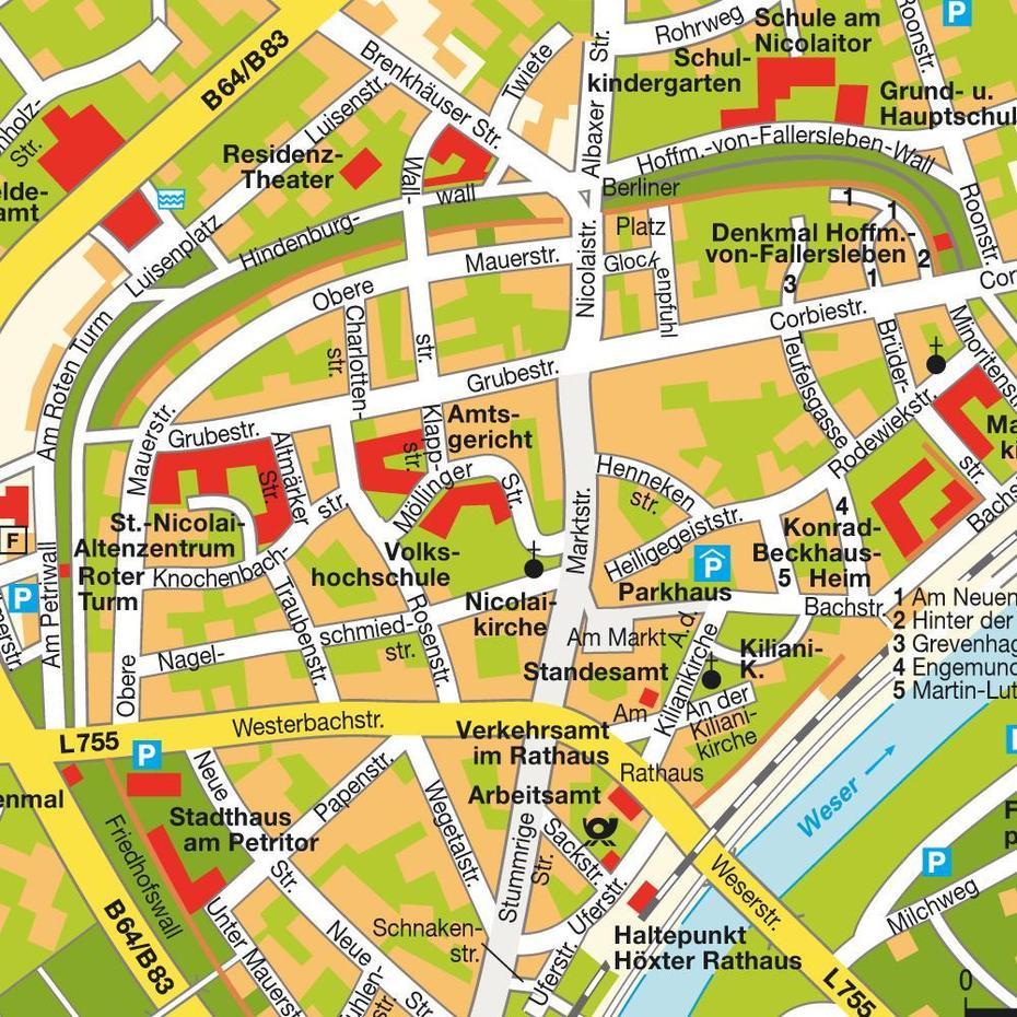 Karte Hoxter, Deutschland: Stadtplan, Karte Und Routenplaner Von Hot-Maps., Höxter, Germany, Hammelburg Germany, Hildesheim Germany