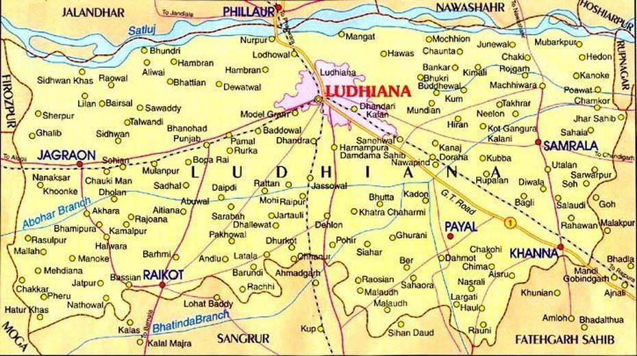 Ludhiana Map – India, Ludhiāna, India, Punjab  With Villages, Indian Punjab