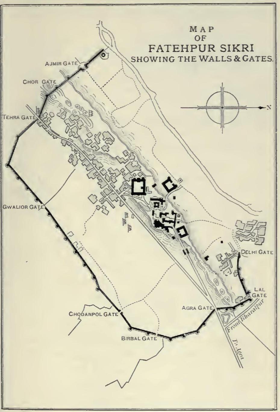 Map Of Fatehpur Sikri Showing Walls & Gates, Fatehpur Sīkri, India, Diwan-I-Khas Fatehpur Sikri, Fatehpur Rajasthan