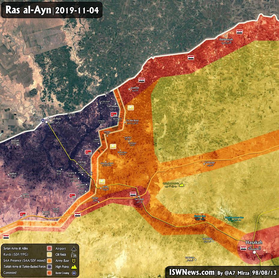 Map: Latest Military Situation In Ras Alayn-Tal Tamar Axis, 4 November …, Ra’S Al ‘Ayn, Syria, Ra’S Al ‘Ayn, Syria