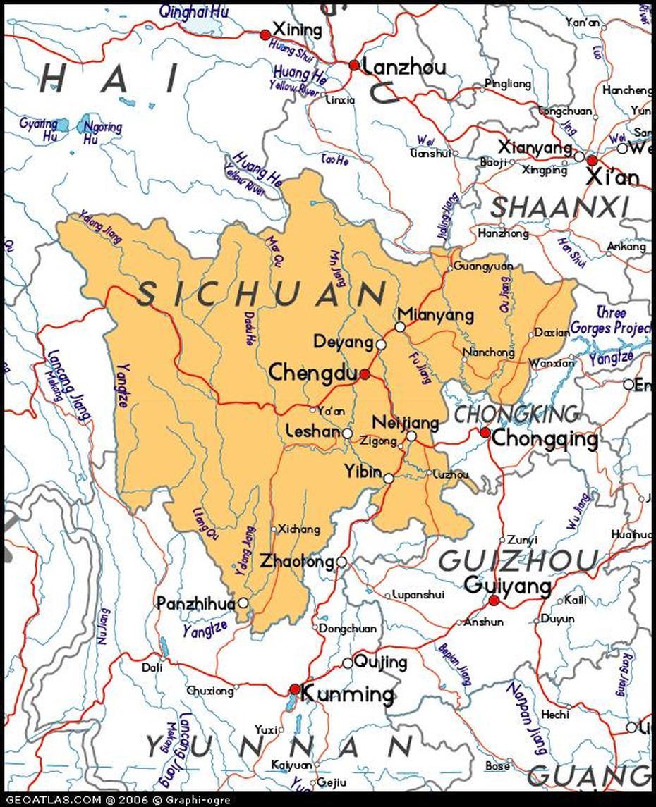 Map Of Sichuan, China, China Atlas, Sizhan, China, Gansu China, Sichuan Basin