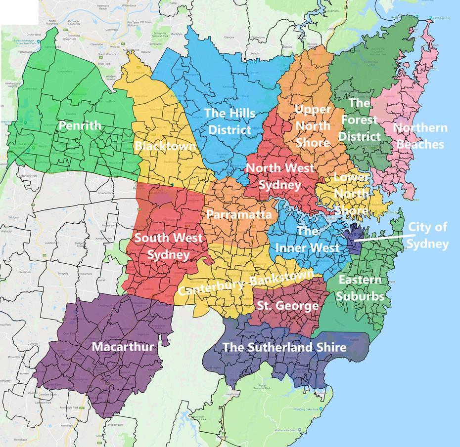 A Map Of Sydneys Regions I Made, Let Me Know What You Think : Sydney, Sydney, Australia, Sydney City Street, Australia Relief