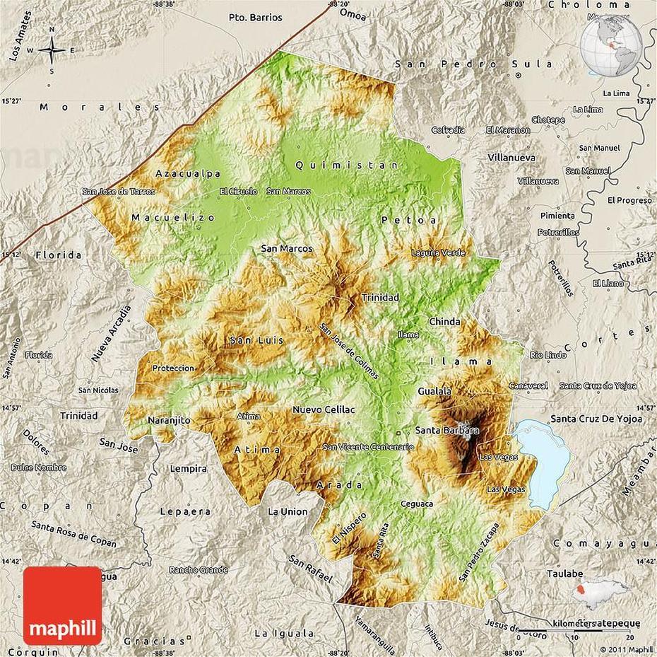 Physical Map Of Santa Barbara, Shaded Relief Outside, Santa Bárbara, Honduras, Azacualpa Honduras, Comayagua Honduras