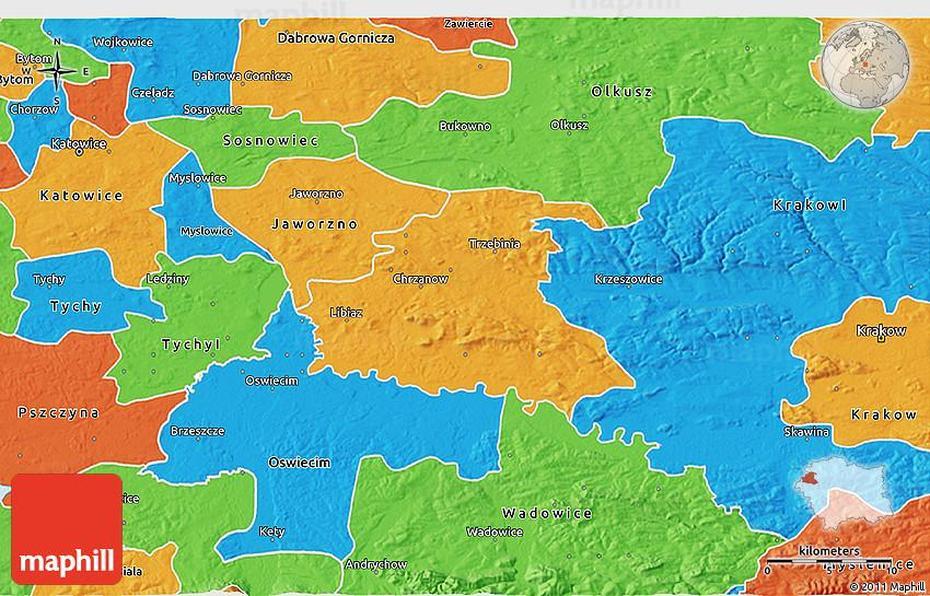 Political 3D Map Of Chrzanow, Chrzanów, Poland, Valeo Poland, Duchy Of Poland Flag