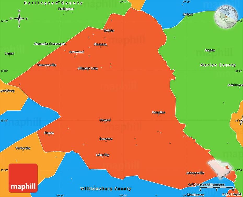 Political Simple Map Of Florence County, Florence, United States, United States  Kids, United States  And Cities