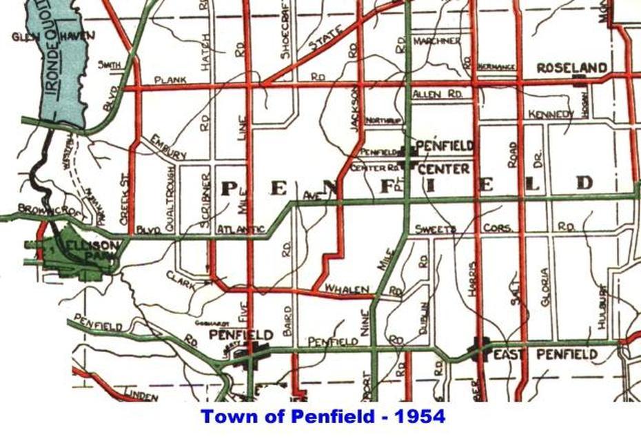 1954 Map Of Penfield, Penfield, United States, Rochester England, Street  Of Penfield Ny