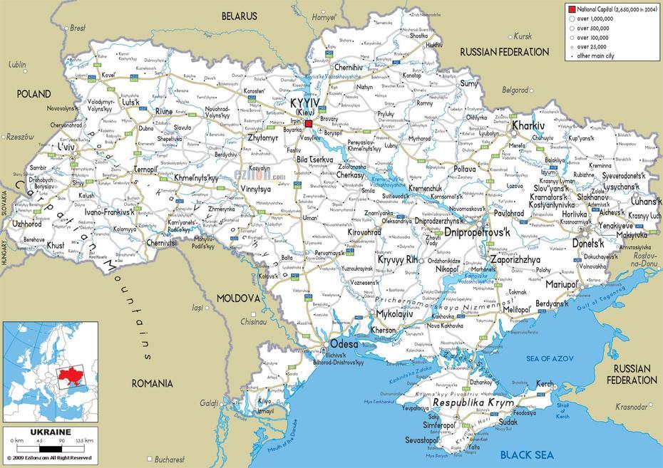 Detailed Clear Large Road Map Of Ukraine – Ezilon Maps, Khmilnyk, Ukraine, Of Ukraine Cities, Ukraine Borders