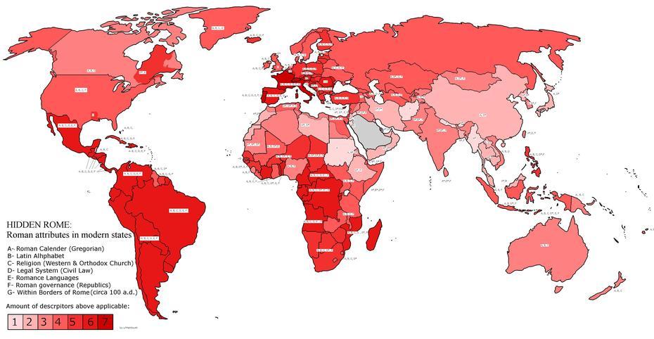 Hidden Rome 3: Degree Of Roman Influence On Modern States. : Mapporn, Rome, United States, United States Buildings, U.S. Embassy Rome