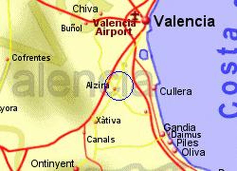 Map Of The Alzira Area, Fully Zoomed In, Aldaya, Spain, Eastern Spain, Simple  Of Spain