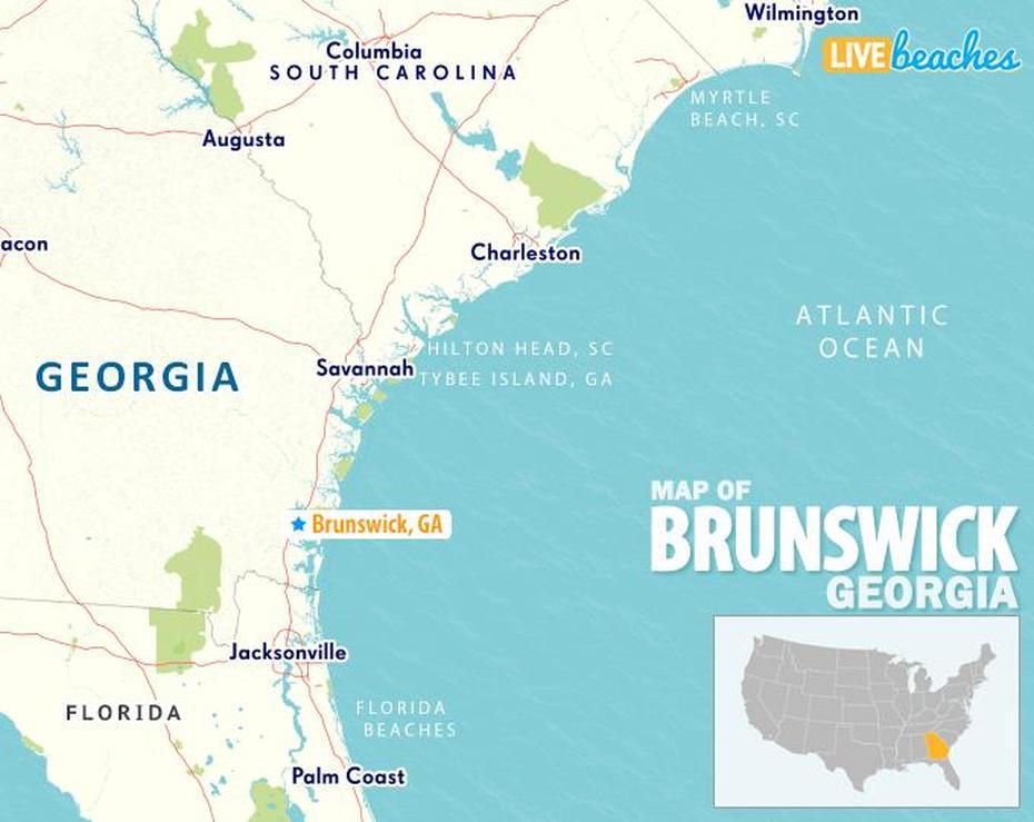 Map Of Brunswick, Georgia – Live Beaches, Brunswick, United States, East Brunswick, Brunswick Georgia